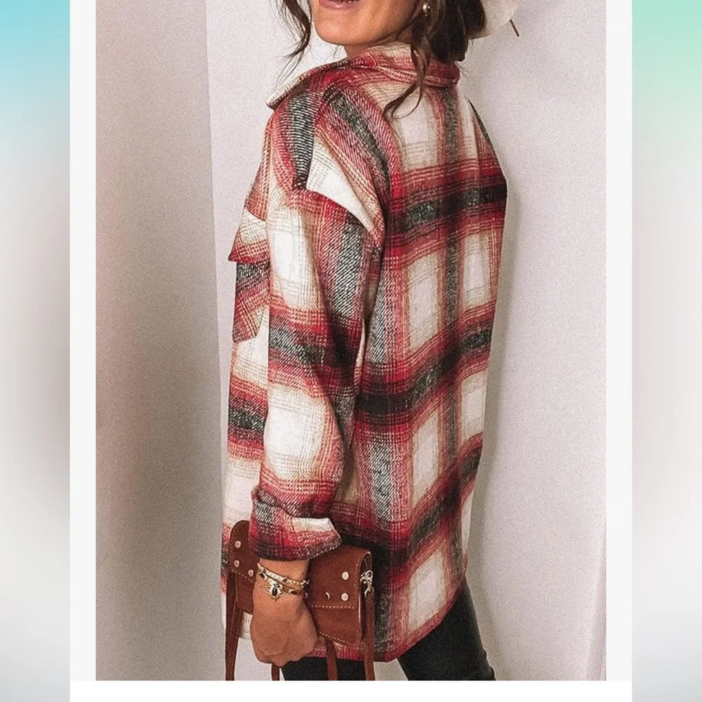 pretty garden NWT XL Red and Black Plaid SOFT FLANNEL Button-Up LONG SHACKET